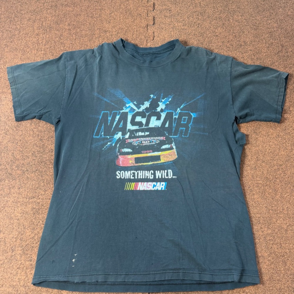 Vintage 1998 NASCAR 50th Anniversary Winston Cup Series Schedule T-Shirt Black L